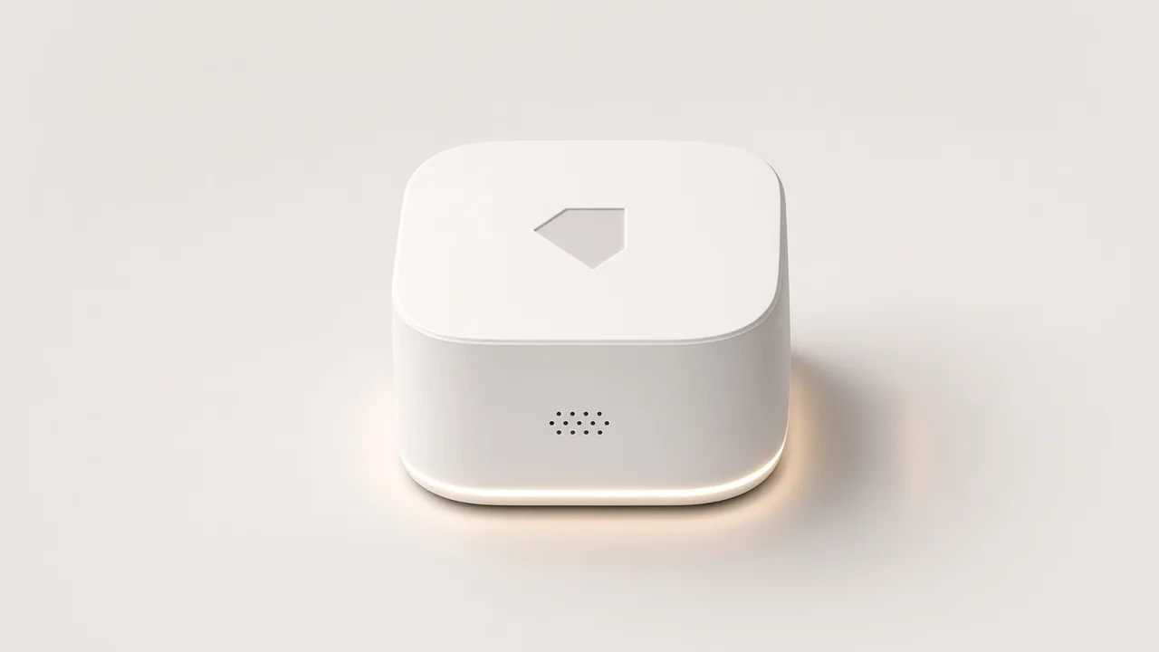 ZoomProp Home Core pack: a small white hub, two Bluetooth beacons, and one smart plug in the box.